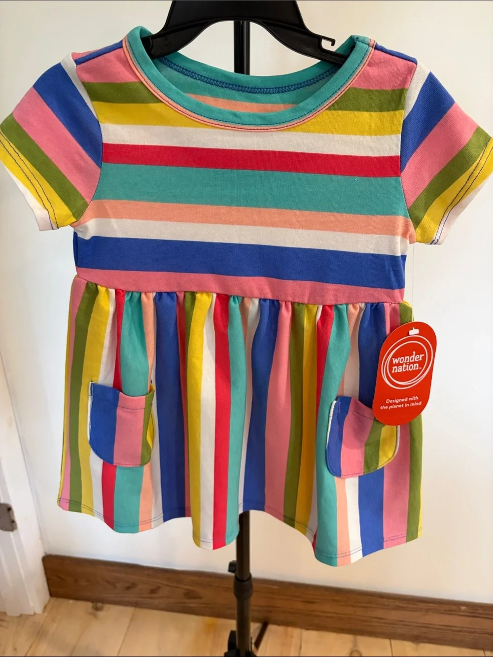Lot of 2 NWT wonder nation multicolor dresses. 18 months.
